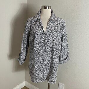 Croft & Barrow Womens Plus 2X Black White Floral Button Up Shirt Blouse